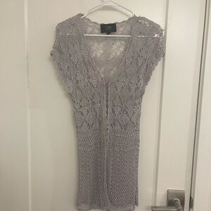 Gray Crochet Cardigan Shawl Fairycore Whimseygoth Y2K Boho